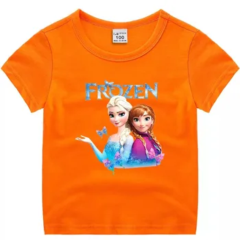 Jauns Bērnu Īsām Piedurknēm, Zēns, Meitene Kokvilnas Apaļu Kakla Elpojošs T-Krekls Anna Elsa Princese Zīdaiņu Apģērbu
