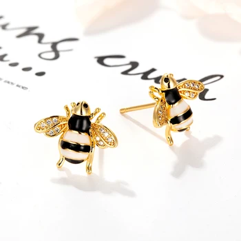 Jauns produkts modes Eiropas un Amerikas tautas gaismas luksusa mikro dimanta CZ emaljas gudrs bišu dāma rotaslietas auskari