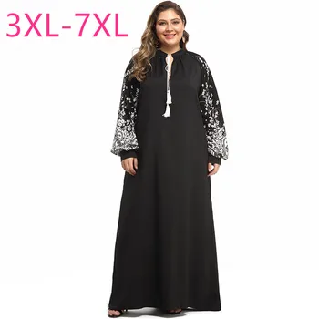 Jaunu 2021. gada pavasara rudens plus lieluma gara kleita sievietēm lielu brīvs gadījuma ar garām piedurknēm melnā taisna kleita 3XL 4XL 5XL 6XL 7XL
