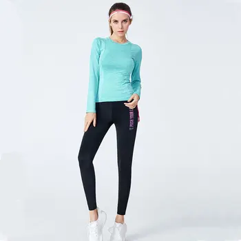 Jaunu 2021 Sieviešu Sausa Ātri, Sporta apģērbu Darbojas ar garām Piedurknēm T-Krekli, fitnesa Jogas tērps sviedru absorbējošu un ventila Sporta Apģērbs