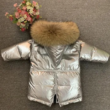 Jaunu bērnu ziemas biezs mētelis zēni meitenes stilīga dūnu jaka dabīgās kažokādas - 30 grādiem