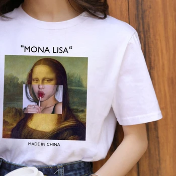 Jaunu Mona Lisa Estētisko Harajuku T Krekls Sievietēm Ullzang 90s Vintage T-krekls korejiešu Stilā T Mānīšanās Personības Top Lakrosa Sieviešu