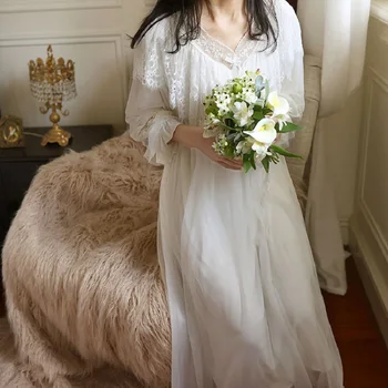 Jaunu Salda, Mīksta, Balta Mežģīņu V - veida Kakla Sieviešu Nightgowns garām Piedurknēm Sleepwear Elegants Sieviešu Vintage Princese Nakts Kleita