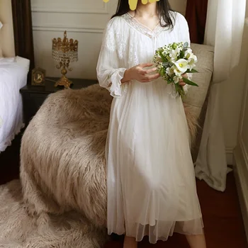 Jaunu Salda, Mīksta, Balta Mežģīņu V - veida Kakla Sieviešu Nightgowns garām Piedurknēm Sleepwear Elegants Sieviešu Vintage Princese Nakts Kleita