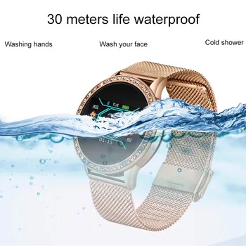 Jaunā Dimanta Sieviešu Rhinestone Pulksteņi Lady Kleita Sievietēm smart skatīties Zelta ūdensizturīgs apvalks smartwatch Sirds ritma monitors iPhone