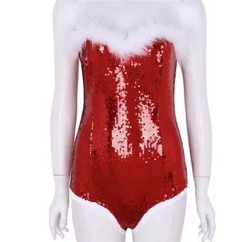 Jaunā Gada, Ziemassvētku Tērpi, Sieviešu Sexy Santa Cosplay Kostīmi Off Plecu Atpakaļ Mežģīnes Up Apakšveļa Teddy Bodysuit Klubs Valkāt