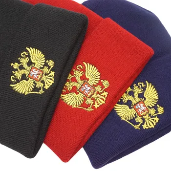 Jaunā Krievijas Ziemas Cepure Vīriešiem, Sievietēm-Siltas Krievijas Ģerbonis Adīta Cepure Skullies Beanies Black Unisex Ziemas Gadījuma Maska Beanie Adīt Vāciņu