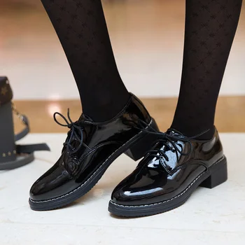 Jaunā Lielbritānijas Oksfordas Kurpes Sieviešu Dzīvokļos Mežģīnes Up Cietā Āda Dzīvokļi Sieviešu Kurpes Sieviete Vīteņaugi Zapatos Mujer Ikdienas Apavi