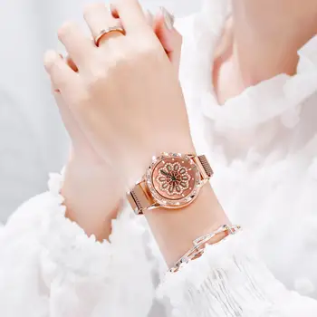Jaunā Sieviešu Rokassprādze Pulksteņu 2019 Sieviešu Rotējošā Magnētiskā Laimīgs Skatīties Modes Dāmas Kristāla Kvarca Rokas Pulksteņi reloj femenino