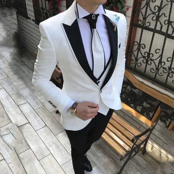 Jaunākās Kažoku, Bikses Dizainu Balti Uzvalki Vīriešu Kāzu Slim Fit Oficiālu Vīriešu Uzvalku Līgavainim Uzvalku Sasniedza Balli Kostīms Homme Mariage