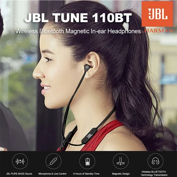 JBL T110BT Bezvadu Bluetooth Austiņas Melodija 110BT Sporta Darbojas Bass Skaņas, Magnētiskā Austiņas Ar Mic Viedtālrunis Mūzika