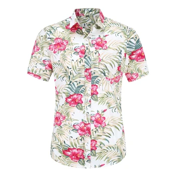 Jeetoo Mens Casual Ziedu Flamingo Drukāt Kreklu Pogu Slim Īsām Piedurknēm Havaju Aloha Krekls Kokvilnas Pludmales Vīriešu Apģērbu 2019
