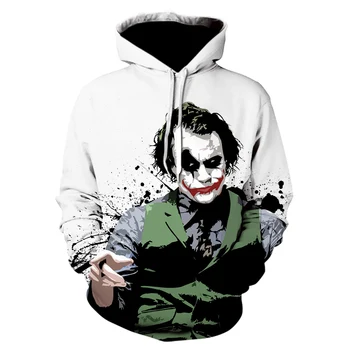 Joker Smieklīgi 3D pelēkā vārna Halloween Crazy Smile Džemperis ar garām Piedurknēm Krekls Modes Mēteļi Atdzist Unisex Streetwear Mens Hoodies