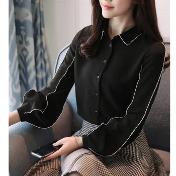 JQNZHNL Pavasarī jaunā sieviešu modes garām piedurknēm krekls elegants temperaments zaudēt sieviešu krekls pavasara korejas ikdienas krekls Topi AS492