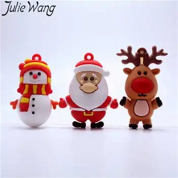 Julie Wang 20PCS Silikona Ziemassvētku Piekariņi Par Keychain Karikatūra Ziemassvētku Sniegavīrs Briežu Rotaslietu izgatavošana Piederums Taustiņu Ķēdi Apdare