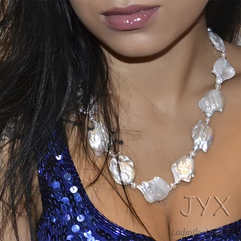 JYX Smalkas Baltas Saldūdens Kultivētās Baroka Pērļu Kaklarotu Puse Kāzu Jewery Dāvanu AAA 16-20