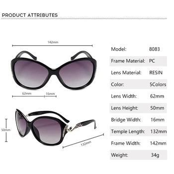 JŪLIJS Polarizētās Lielgabarīta Saulesbrilles Sieviešu UV400 Aizsardzība, Saules Brilles Ar Rhinestone Saules Brilles Sieviešu 8083