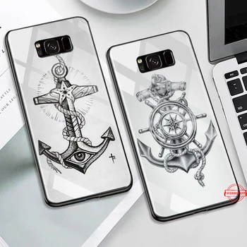 Jūras Tetovējums Stikla Case for Samsung S7 Malas S8 S9 S10 Plus A10 A20 A30 A40 A50 A60 A70 Piezīme 8 9 10