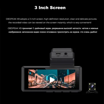 K9 Automašīnas Dvr Kamera Dash Atpakaļgaitas Kamera, Monitors IPS Krāsu Ekrāns 1080P Full HD Izšķirtspēju 24H Autostāvvieta Monitors Auto Action Camera