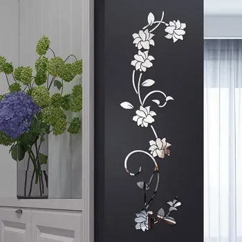 KAKUDER 3D DIY ziedi akrila uzlīmes mūsdienu sienas uzlīmes spoguļa efektu atstarojošs dzīvojamā istabā, guļamistabā, mājas apdare Dec27
