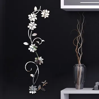 KAKUDER 3D DIY ziedi akrila uzlīmes mūsdienu sienas uzlīmes spoguļa efektu atstarojošs dzīvojamā istabā, guļamistabā, mājas apdare Dec27