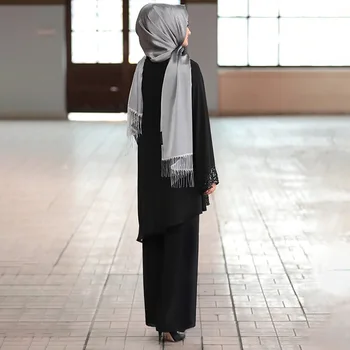 KALENMOS Ramadāna Eid Musulmaņu Kleita Sievietēm Mubaraks Dubaija Abaya Turcija Hijab Kaftan Islāma Šifona Āfrikas Divas Gabals Komplekti Tērpiem