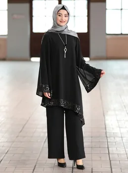 KALENMOS Ramadāna Eid Musulmaņu Kleita Sievietēm Mubaraks Dubaija Abaya Turcija Hijab Kaftan Islāma Šifona Āfrikas Divas Gabals Komplekti Tērpiem