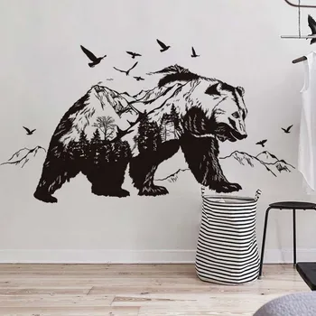 Kalnu melns lācis, Caurspīdīga plēve dzīvojamā istaba guļamistaba sienas uzlīmes Creative mājas apdare backgroundWall uzlīmes HFing