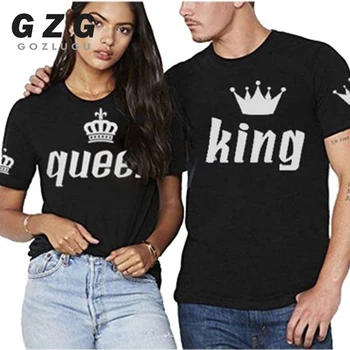 Karalis, Karaliene Mīļotājiem Tee T Krekls Imperatora Kroni Drukāšanas Pāris Apģērbu cienītāji Tee Kreklu Femme Vasaras 2019 Ziņas Gadījuma O-veida kakla Topi