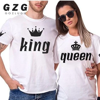 Karalis, Karaliene Mīļotājiem Tee T Krekls Imperatora Kroni Drukāšanas Pāris Apģērbu cienītāji Tee Kreklu Femme Vasaras 2019 Ziņas Gadījuma O-veida kakla Topi