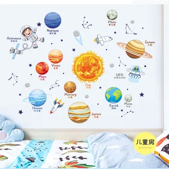 Karikatūra planētas uzlīmes bērnudārza mājās guļamistaba dekorēšana sienas uzlīmes bērnu istabai sienu apdare decal uzlīmes sienas