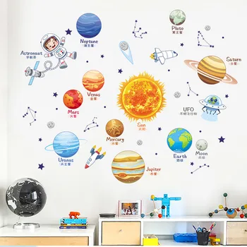 Karikatūra planētas uzlīmes bērnudārza mājās guļamistaba dekorēšana sienas uzlīmes bērnu istabai sienu apdare decal uzlīmes sienas