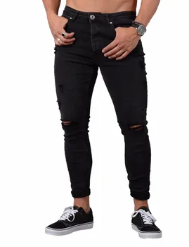 KARSTĀ 2020. gadam, Modes Gadījuma vīriešu kājām hip hop džinsa Ripped caurumu biker lokomotīvju veļas Skinnny džinsi vīriešu Cietu zīmuli bikses