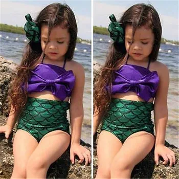 Karstā mazulis Meitenes Swimmable Peldkostīmu Peldkostīms Bikini Komplekts 2-14 Gadiem