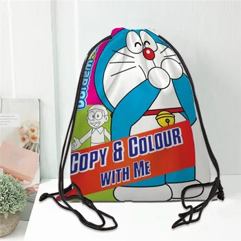 Karstā pasūtījuma Doraemon Iespiesti mugursoma aukliņu soma satin soft kurpju somas, lai skolu pielāgotu Logo somas sievietēm