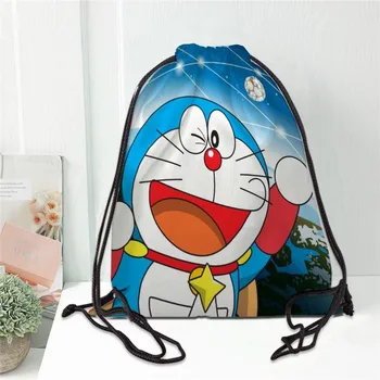 Karstā pasūtījuma Doraemon Iespiesti mugursoma aukliņu soma satin soft kurpju somas, lai skolu pielāgotu Logo somas sievietēm