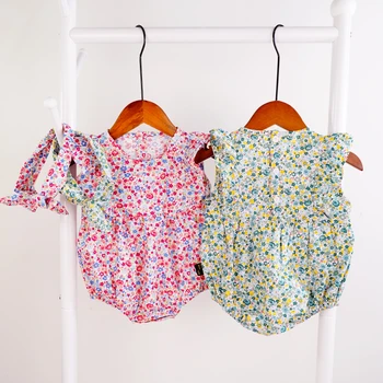 Karstā Pārdot Organiskās Kokvilnas Zīdaiņu Kombinezonus Jauno Vasaras Dubultu Marli Jaundzimušais Meiteņu Drēbes Jumpsuit Savirmot Ziedu Toddler Apģērbu