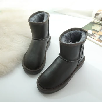 Karstā pārdošanas sniega zābaki, sieviešu ūdensizturīgs īstas ādas potītes dabīgas vilnas oderi silts ziemas apavi gumijas zābaki plus 35-44