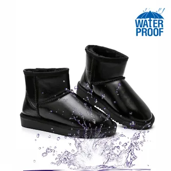 Karstā pārdošanas sniega zābaki, sieviešu ūdensizturīgs īstas ādas potītes dabīgas vilnas oderi silts ziemas apavi gumijas zābaki plus 35-44