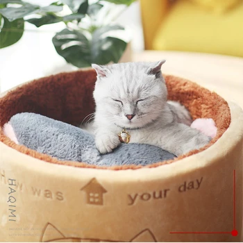 Kaķēns kaķis guļ gultā gultas cilindrisku Ins jaunu cute dizaina kārta kaķu pakaiši rudens ziemas plīša mazo audzētava radošo pet ligzdu