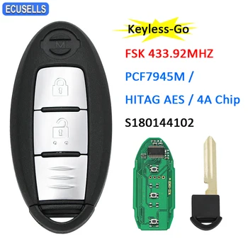 Keyless-go Tālvadības Atslēgu FSK 433.92 Mhz PCF7945M / HITAG AES / 4A Mikroshēmu Jaunu Nissan X-trail Zema līmeņa Konfigurācijas S180144102