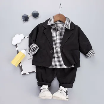 Kid Baby Zēnu Drēbes Mētelis Pleds Krekls, Uzvalks Apģērbu Komplekti 3PCS Zīdainis, Mazulis Oficiāli Black Set Zēni 1 2 3 4 Gadiem