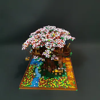 KM Saderīgu WIith 21318 Koka Māju Cherry Blossom Versija Idejas Sērija, Celtniecības Bloki, Ķieģeļi Izglītības Rotaļlietas Dzimšanas dienas Dāvana