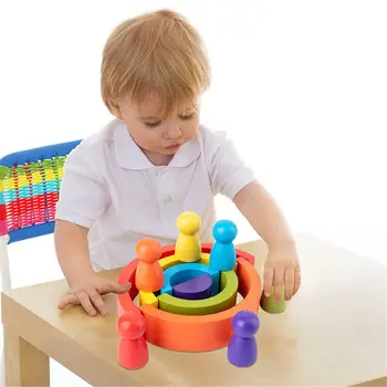 Koka Varavīksnes Tiltu un Varavīksnes Attēls Uzstādīt Montessori Izglītības Rotaļlietas, Celtniecības Bloku Bērniem Baby
