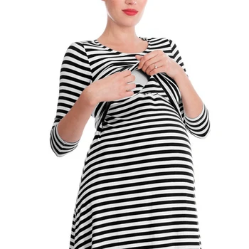 Kokvilnas Vasaras Drēbes Sievietēm Grūtniecības Un Dzemdību Kleitas Grūtniecības Kleita Fotogrāfija Svītru Grūtniecēm, Barojošām Kleita Pidžamu X010