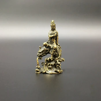Kolekcijas Ķīniešu Misiņa Cirsts Guan Yin Kuan yin Bodhisatva Izjādes Pūķis Budas Statuja Izsmalcinātu Mazo Statujas