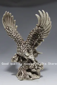 Kolekcionējamus Rotā Vecās Handwork balts vara Ērglis Dapeng spārniem Statuja