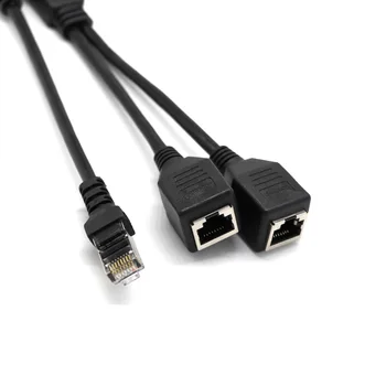 Konvertēt RJ45 Vīriešu un 2 Sieviešu, Adapteris Ethernet LAN, Tīkla Savienotājs Pagarināšanu Sadalītāja Kabeli PC TV Interneta Augstas Kvalitātes