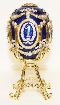 Kopiju Faberge jd0820-3 Lieldienu olu vidējā. Pērles, foto rāmji ar numuriem, Zils