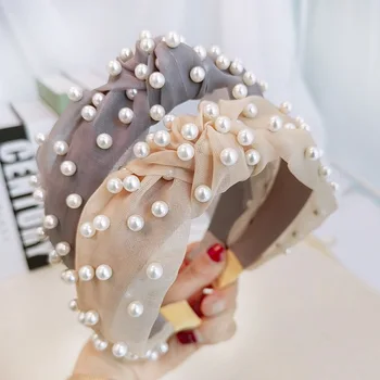 Korejas Matu Aksesuāri Sievietēm Acs Dzijas Pērle Fāzēm Gudrs Hairband Ziedu Arkas Mezgls Plašu Galvas Matu Band Galvas Stīpu